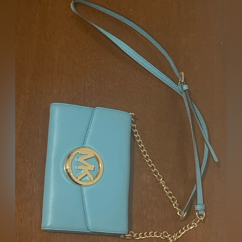 Michael Kors Light Blue Crossbody Bag with Gold Accents
